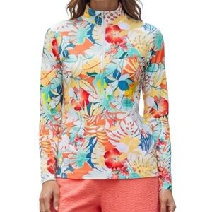 Coconut Row Palm Beach Top Multicolor Tropical Long Sleeve Sz XL